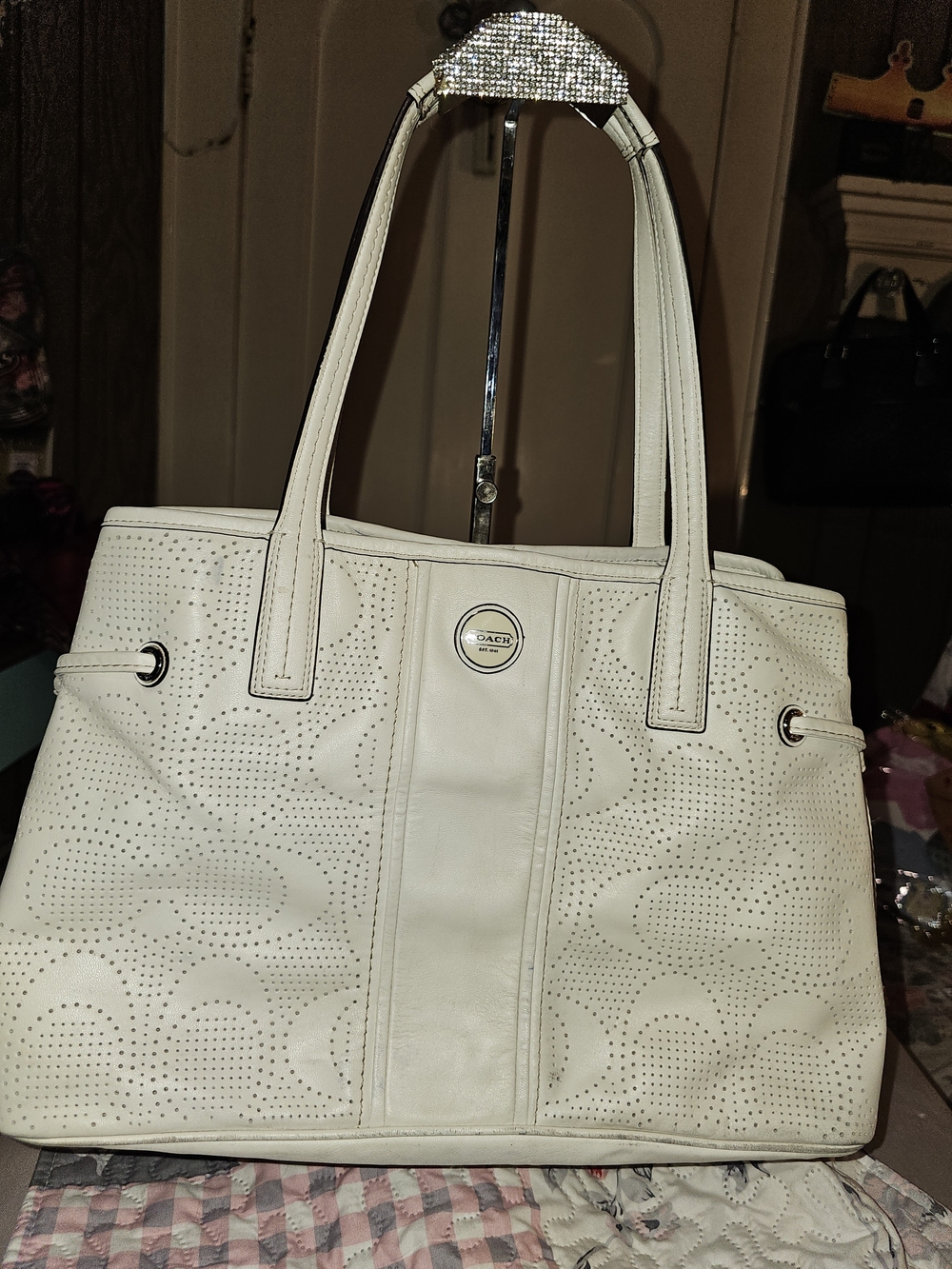 Coach Winter White Perforated, Dual Compartment Signature